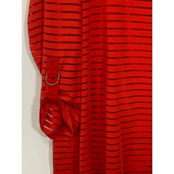 Women's Sheer Stripes Overlay Roll Tab Sleeves Scoop Neck Tunic Red Size 3X - Picture 4 of 10